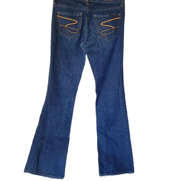 Seven7 Flared Denim Jeans Women's Size 27 Blue 5-Pocket Low Rise Dark Wash - Picture 2 of 9